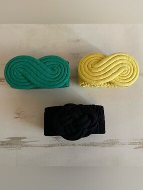Vintage Elastic Stretch Belts Green, Yellow and Black